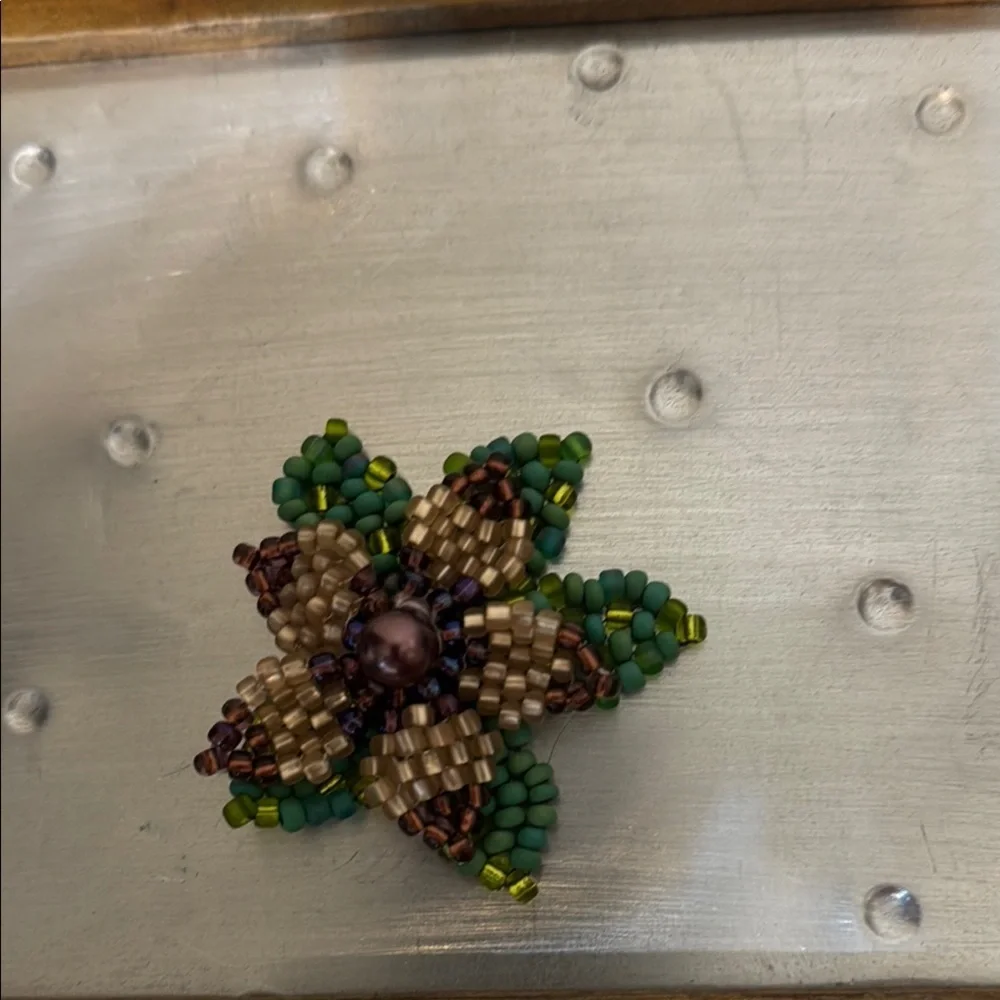 Beaded Flower in Green and Brown
